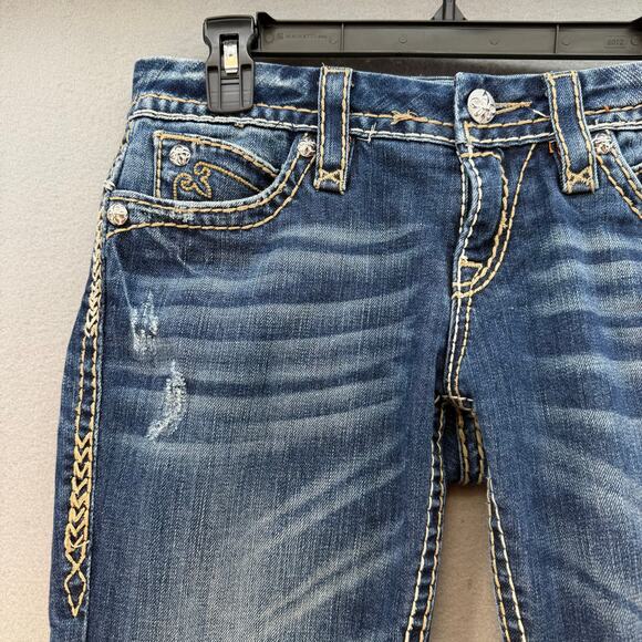 Rock Revival Jeans Women's 27 (4) Dark Blue Anja Boot Cut Preppy Western Bling - Picture 5 of 15
